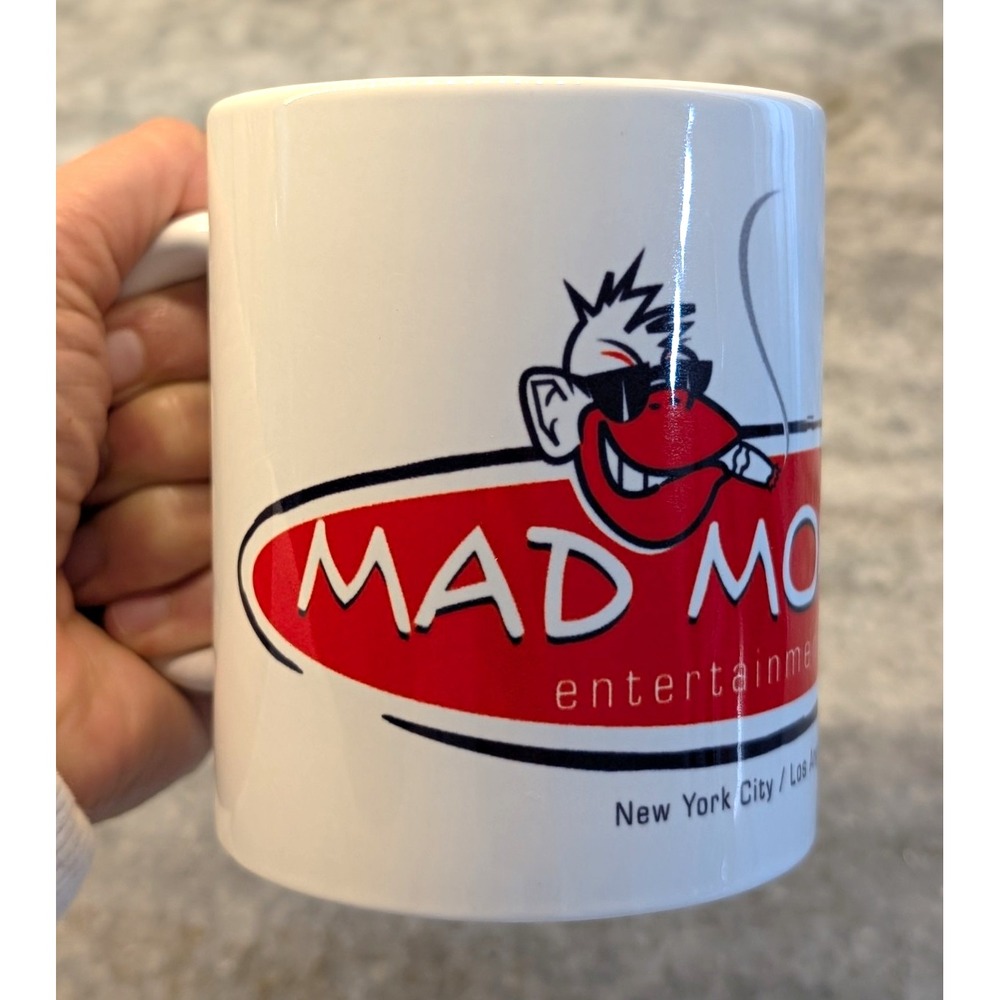 Mad Monkey Entertainment NYC Los Angeles Coffee Mug Orca Coatings White Red